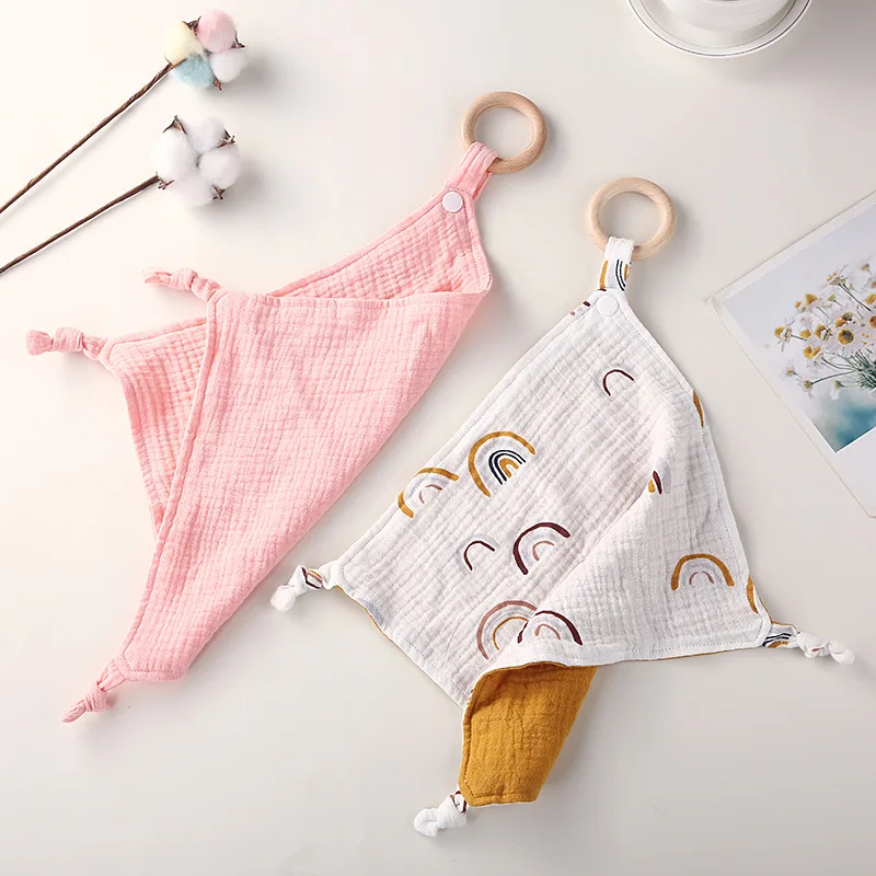 INS baby pure cotton appeasing towel newborn bite ring double-layer crepe saliva towel baby doll square towel