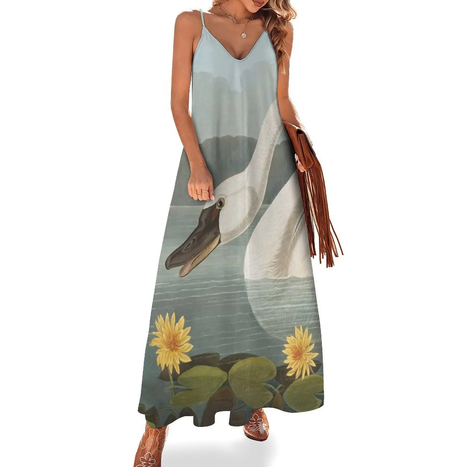 

Common American Swan by John James Audubon Sleeveless Long Dress Dance dresses Female clothing summer dress daily Dress