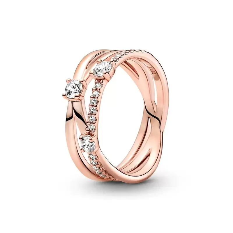 New Spring Ring Rose Gold Plated 925 Silver Daisy Zircon Sparkling Princess Wishbone Heart Ring Mulheres Original Fine Jewelry