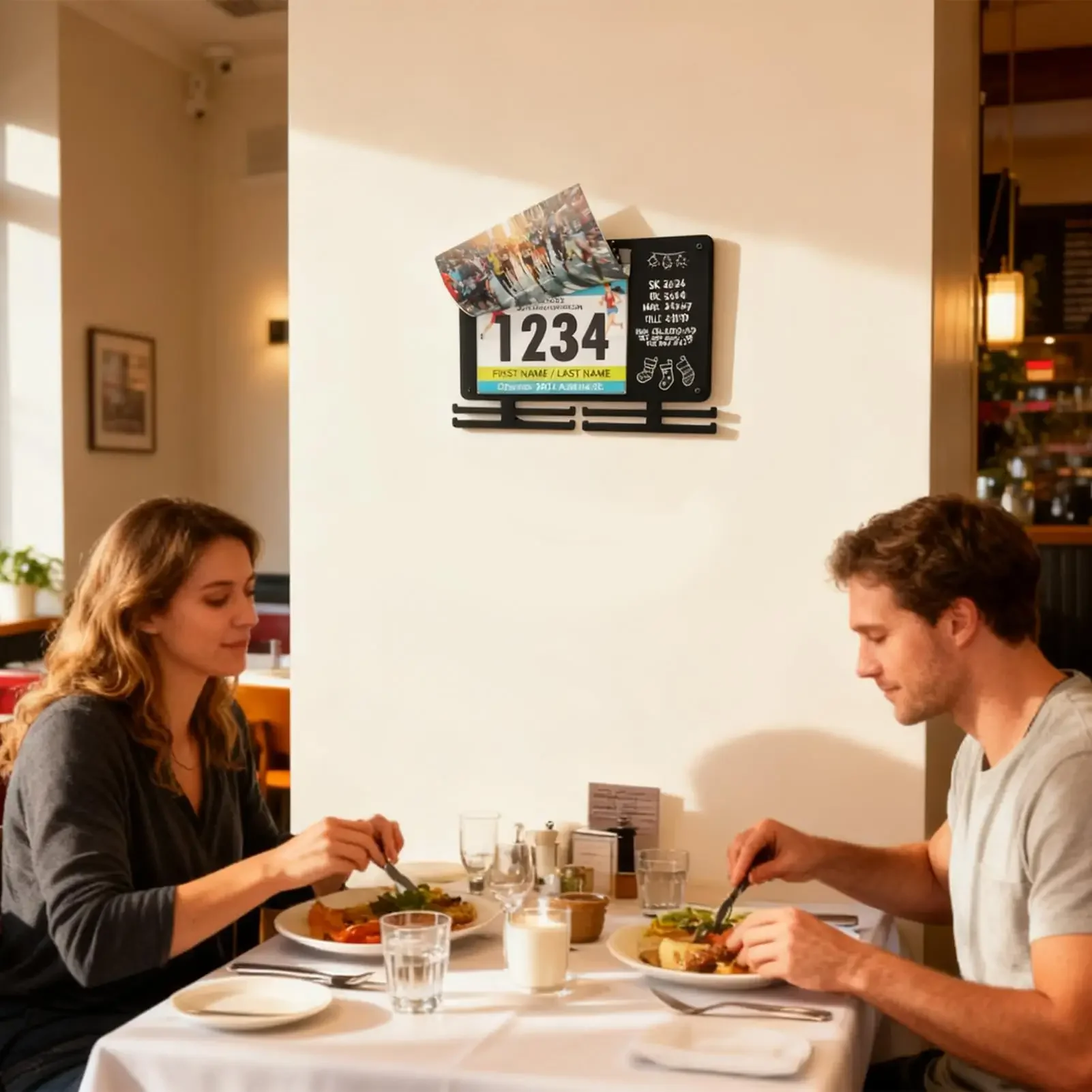 Running Bib Display Wall Mounted Stand Rack With Chalkboard Running Bib Hanger Display For Bedroom Living Room Home Indoor