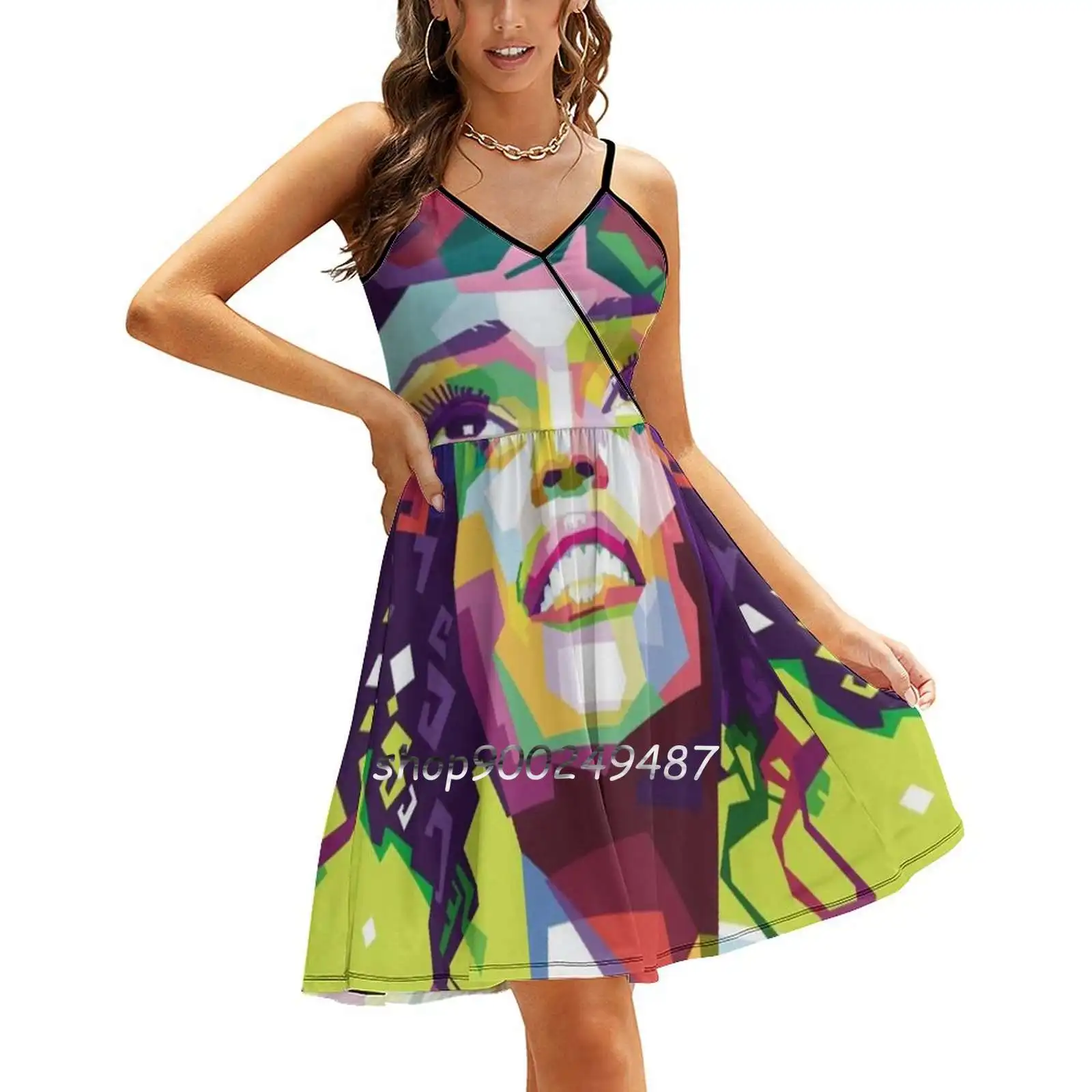 Whitney Elizabeth Houston In Pop Art Portrait Style Women Spring Autumn Long Sleeve Dress Female Casual Dress Whitney Houston