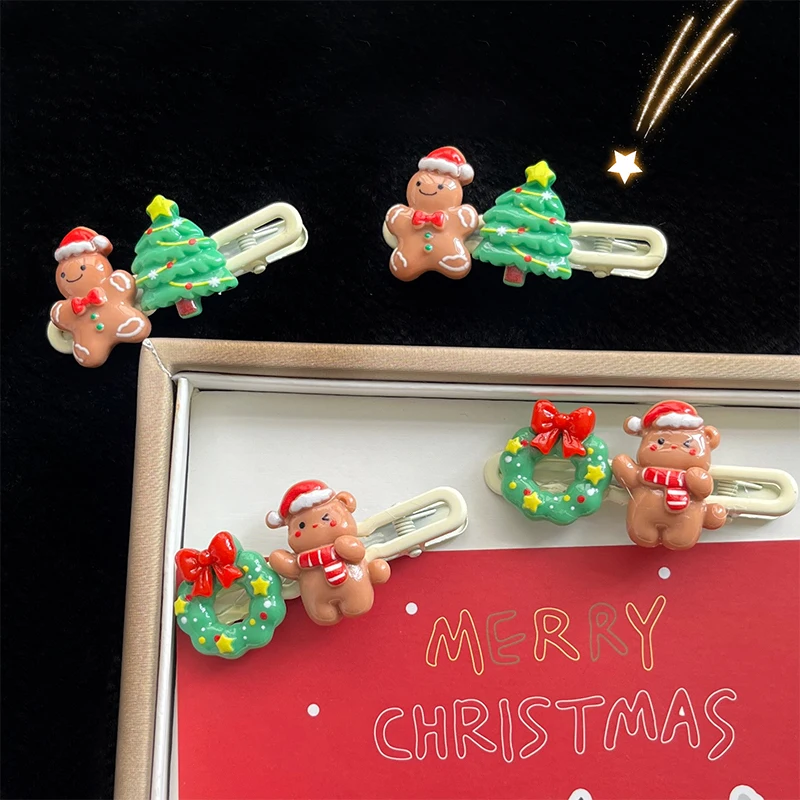 Gingerbread Man Christmas Tree Hairpin Women Girls Barrettes Bangs Side Clip Christmas Hair Accessories Gift