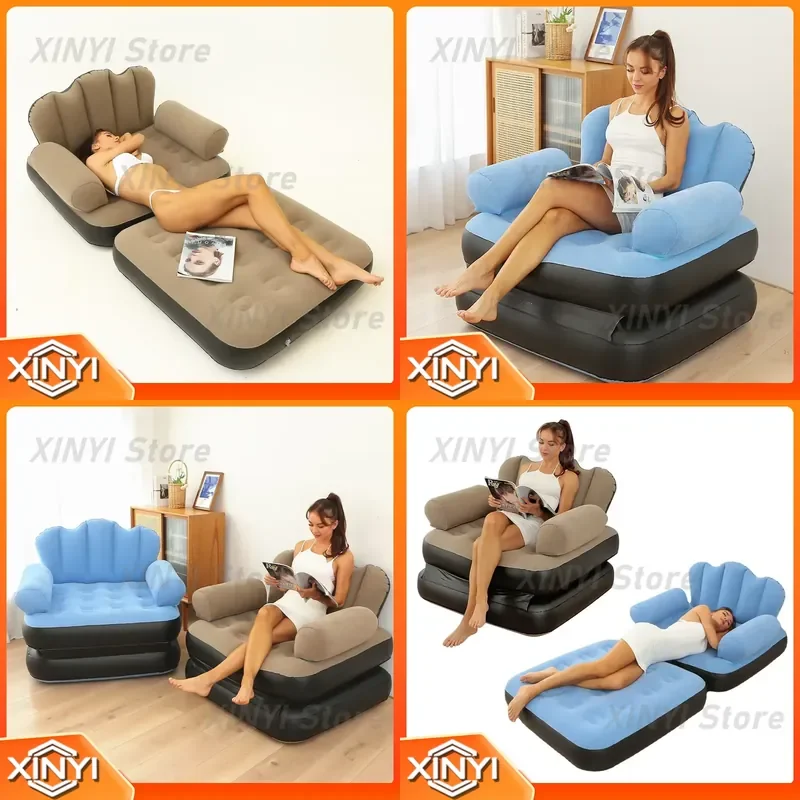 Inflatable Sofa Bed Set for Home Leisure Lazy Foldable Two-in-One Multi-Functional Air Sofa Chair for Living Room Bedroom