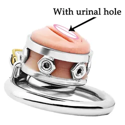 HigherQuality Simulation Vagina Sissy Chastity Device with Urinal Tray Stainless Steel Chastity Belt Male Erect Denial Cock Cage