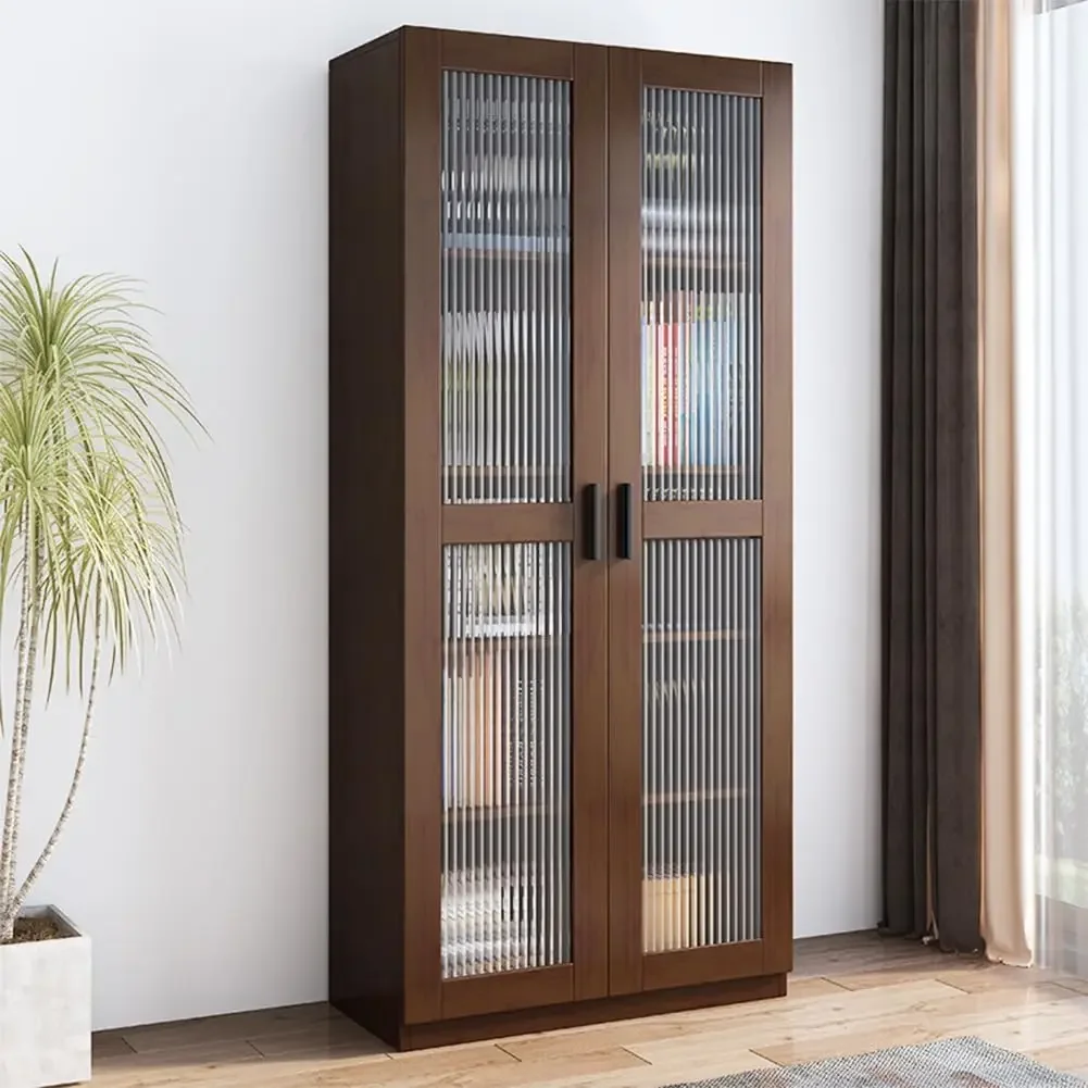 Glass door storage cabinet -71 inch high file bookshelf with adjustable, 5-layer independent enclosed cabinet style bookshelf