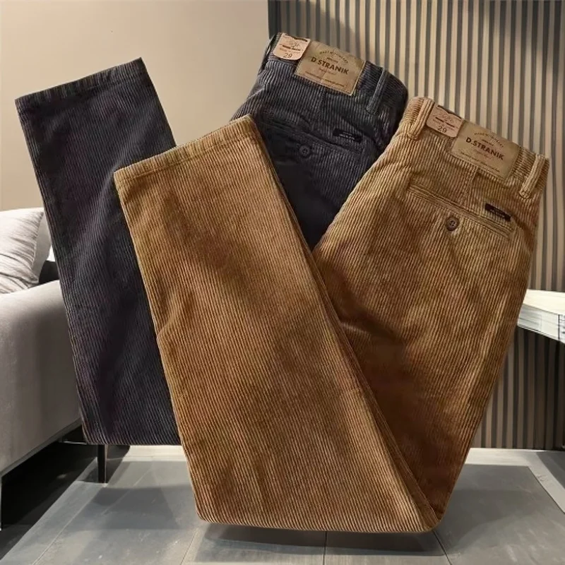 

Retro American Thi Corduroy Men's Casual Pants Wear-resistant Straight Leg Warm Waed Polyester Fiber Loose Fit Autumn Win...
