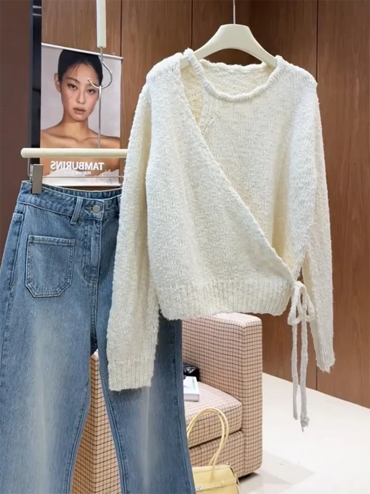 

Шикарный корейский вязаный свитер, модный универсальный топ больших размеров для женщин, осень-зима, новинка