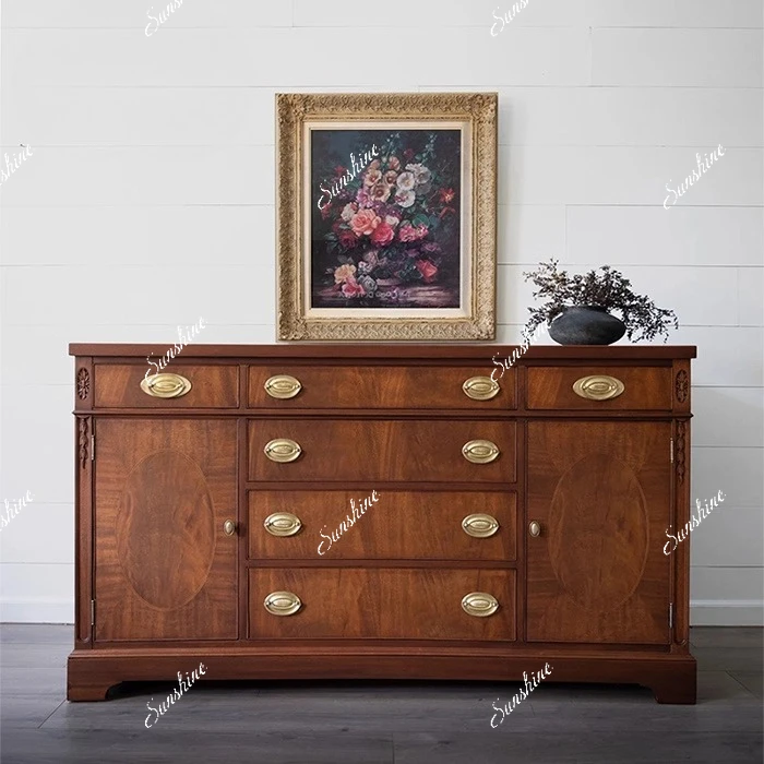 

American retro carved solid wood porch cabinet living room, simple storage cabinet