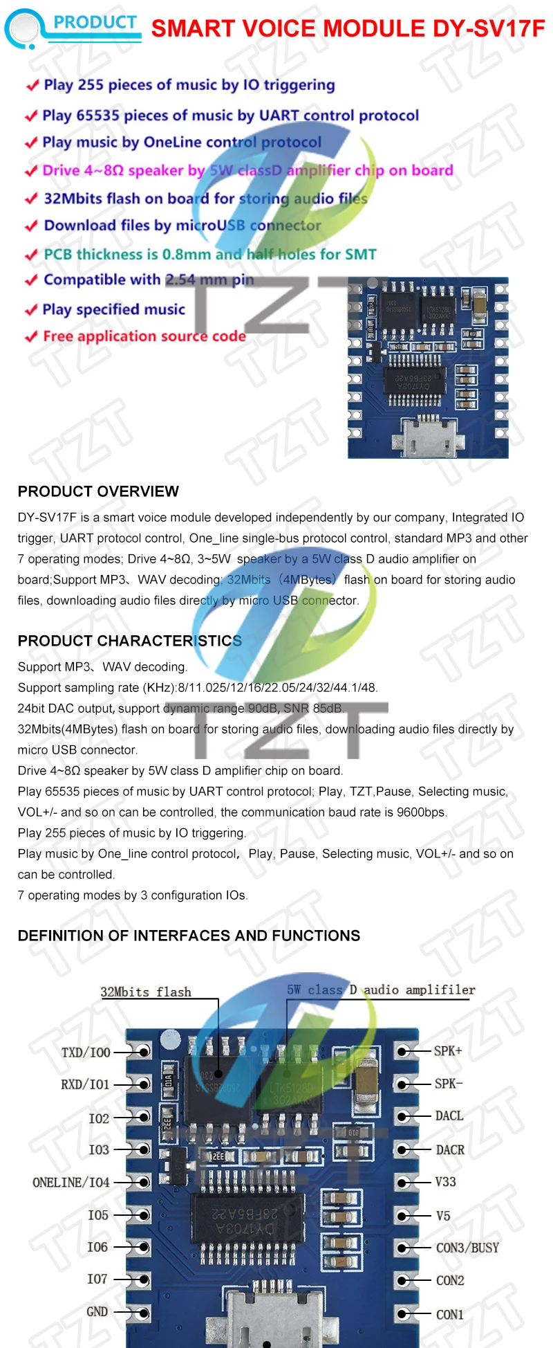 DIYTZT 1/3PCS DY-SV17F Audio Modul Mini MP3 Player IO Trigger USB Flash Stimme Modul MAR25 Für DIY KIT – Detail 1