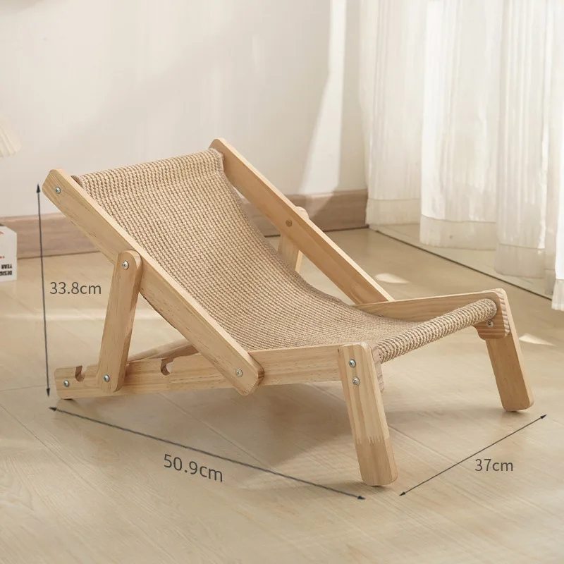 Solid Wood Sisal Recliner Adjustable and Replaceable Solid Wood Sisal Cat Nest All-season Universal Cat Bed