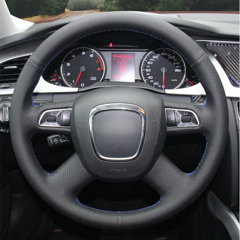 DIY Black Artificial Leather Car Steering Wheel Cover for Audi A3 A4 (B8) A6 (C6) A8 A8 L Q5 Q7 2007-2011 S8 2008-2009