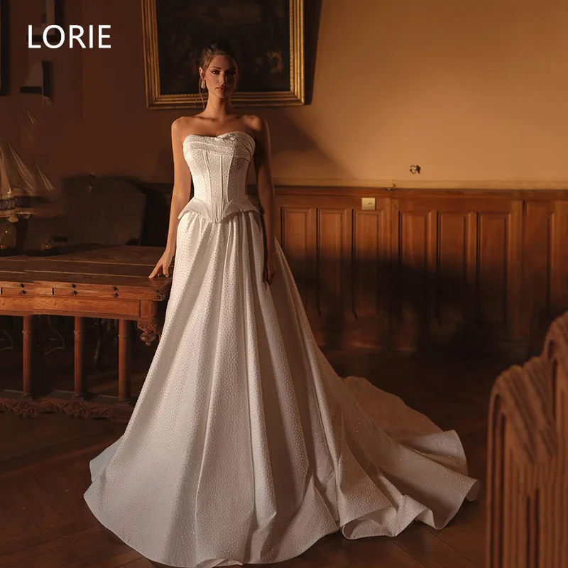

LORIE Luxury Shiny A-line Sexy vestidos de novia Wedding Dress Sleeveless Bridal Gowns Strapless Wedding Gown Customized 2025