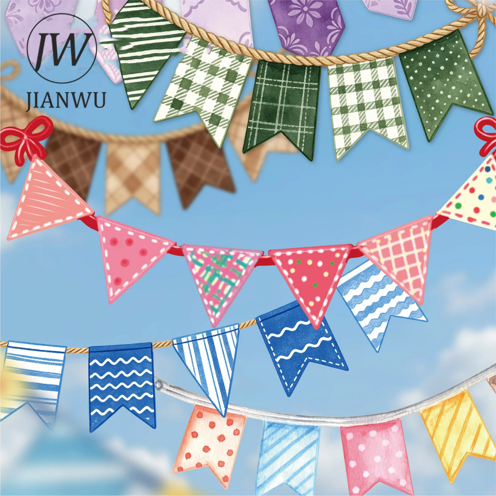 JIANWU Colorful Flag Series Vintage Festival Banner Landscape Material Collage Scrapbooking Sticker Creative Journal Stationery