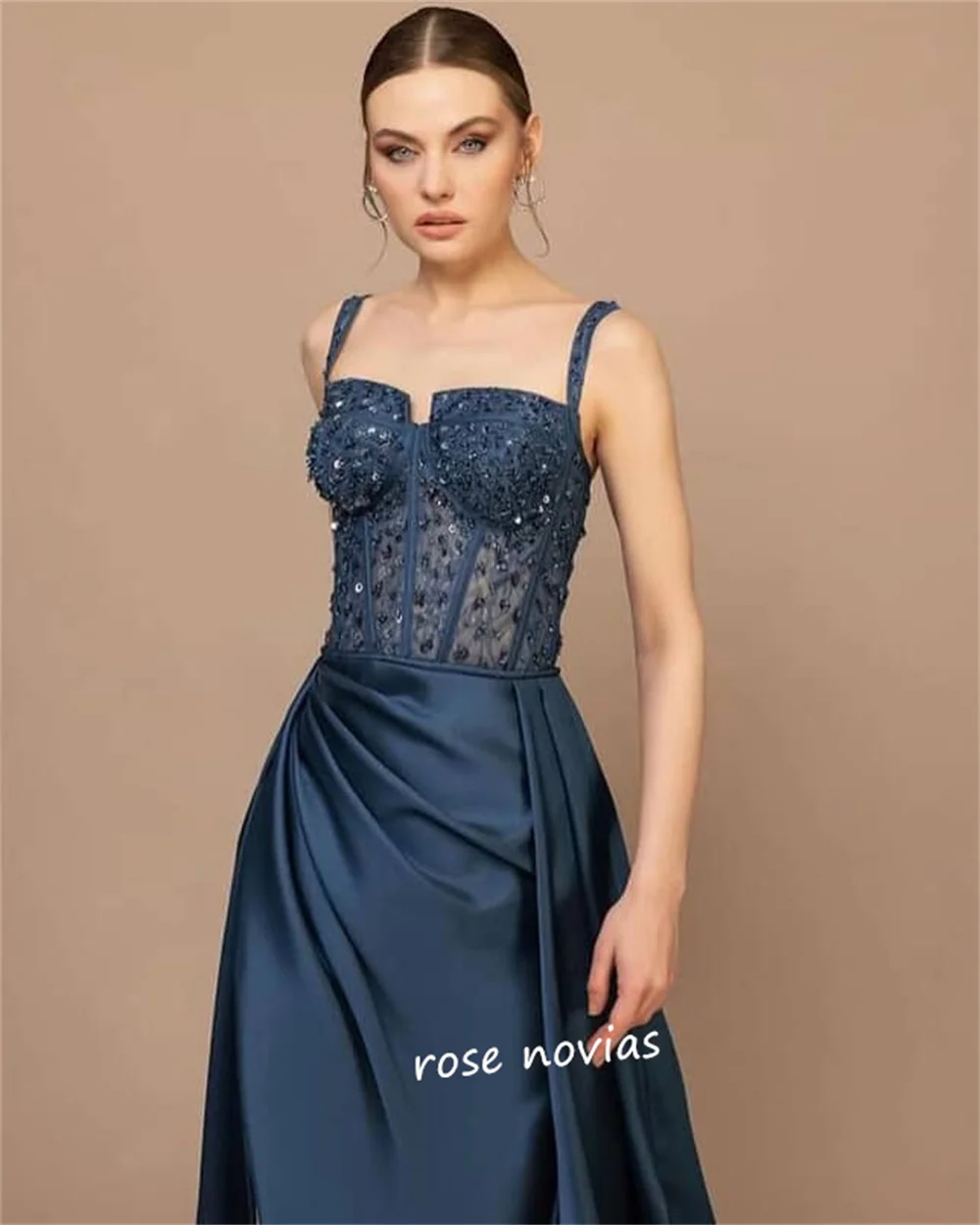 تخصيص Charmeuse الديكور حجر الراين السباغيتي حزام ألف خط فساتين طويلة النساء الفاخرة مساء مناسبة مخصصة أنيقة رسمية #3