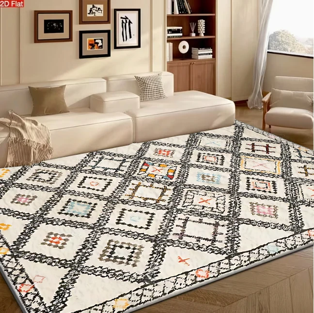 Moroccan Style Diamond Geometric Pattern Carpet Flooring for Living Room Bedroom Boho Decor Non Slip Durable Floor Mat