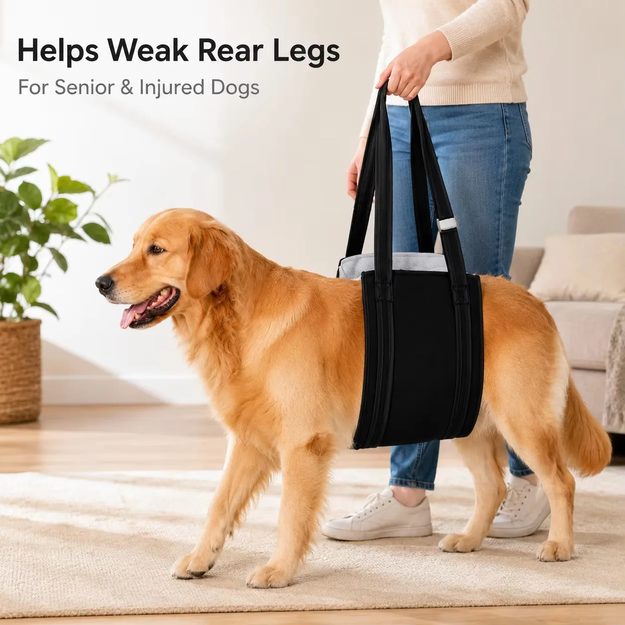 Large Dog Lift Harness Adjustable Belly Support Sling Rear Leg Assistance Handle for Stairs Car Entry Walking and Mobility Suppo
