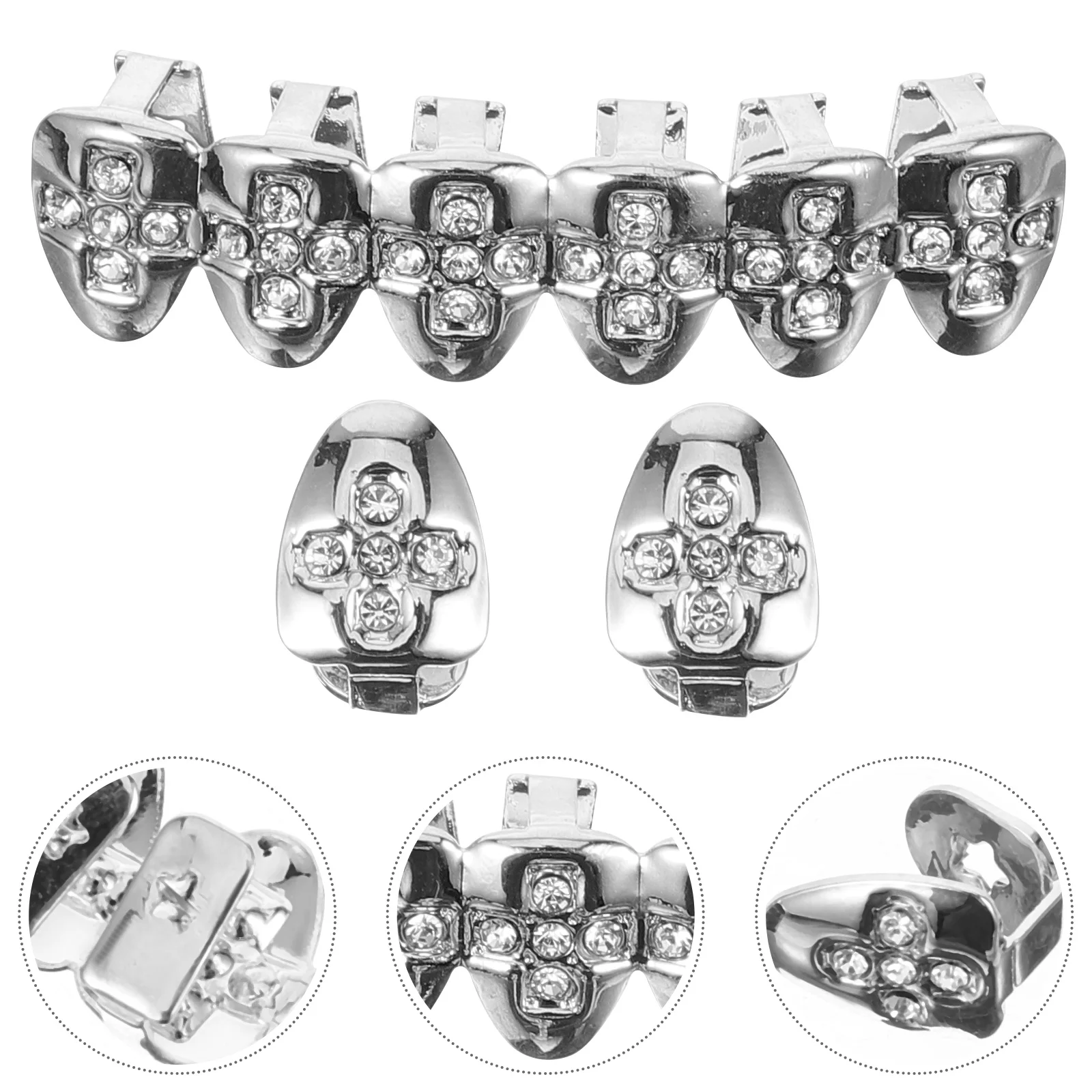 1 مجموعة شوايات الأسنان المعدنية الهيب هوب نمط مطلي الذهب الفم شواء للحزب تأثيري مغني الراب اكسسوارات مجوهرات الأسنان الزخرفية