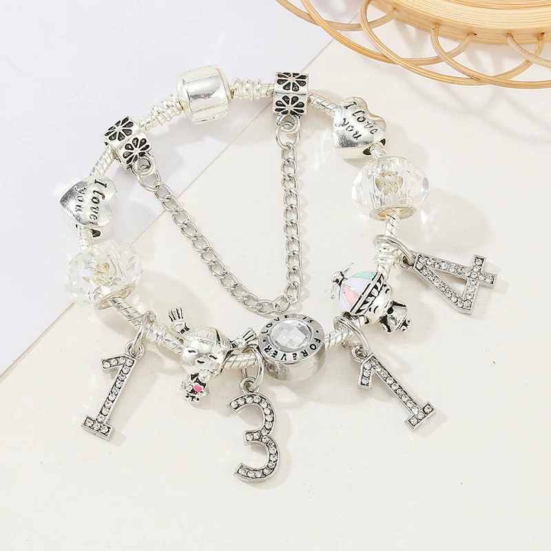 

Romantic Boy Girl 1314 Beads Charm Bracelet With Silver Color Snake Chain Brand Fashion Jewelry Gift For Women Girlfriend Wife