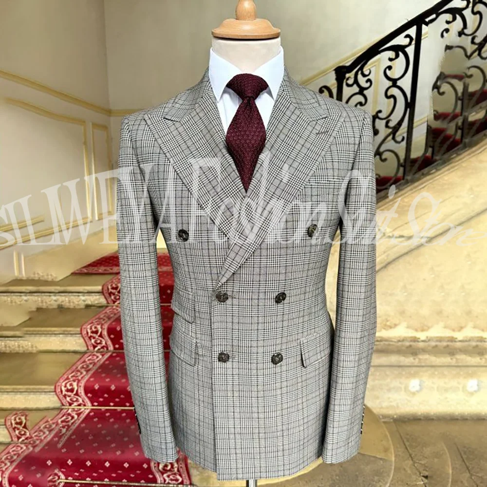 

SILIWEYA Fashion Men Suit 2 Pieces Jacket Pants Wedding Groom Tuxedos Double Breasted Business Casual Blazer Set Costumes Hommes