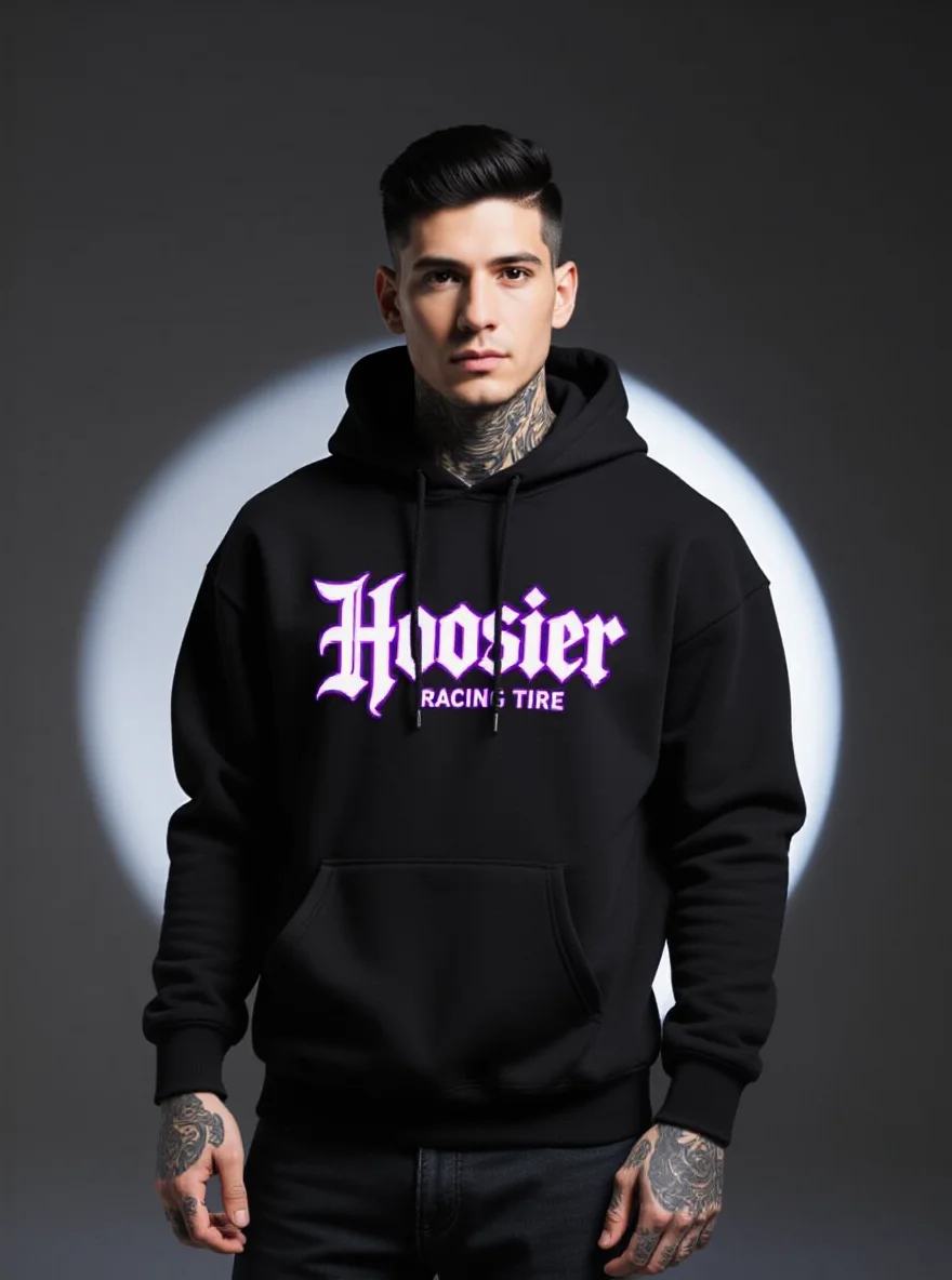 Men's Hoosier Racing Tire Hoodie, Black Pink/White, Polyester, Motorsport Fans, Winter