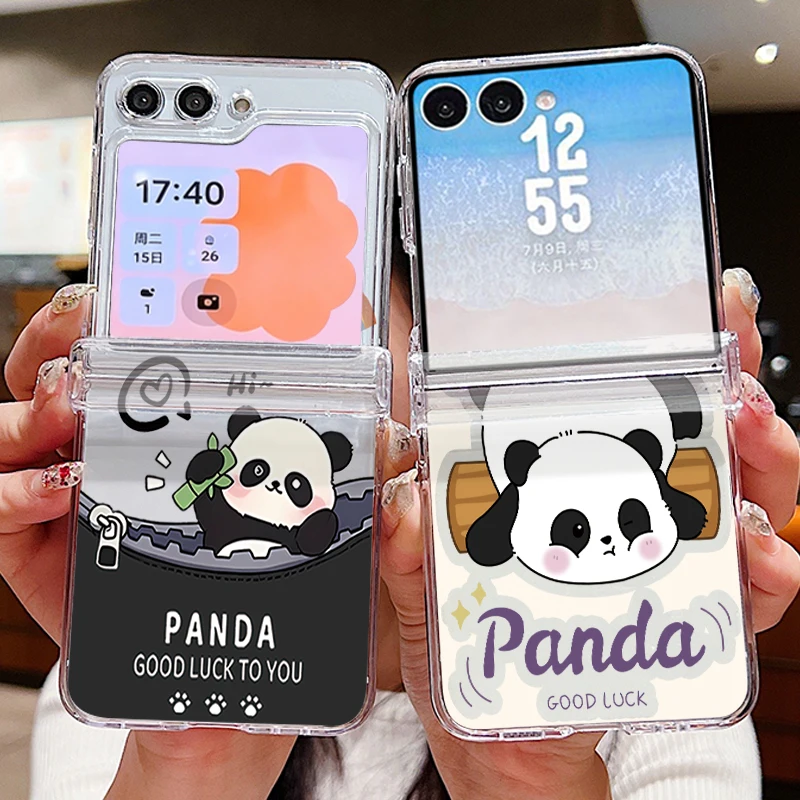 Cute Panda Pattern Phone Case For Samsung Galaxy Z Flip 8 7 6 5 4 3 Clear Hard Folding Cover For Samsung Z Flip8 Flip7 FE Flip6 view 2