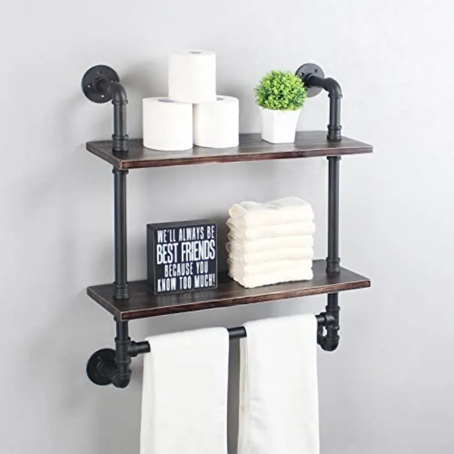 

Pipe Shelving, Iron Pipe Shelves Industrial Bathroom Shelves with Towel bar, 24in Rustic Metal Pipe Floating Shelves Pipe Wall