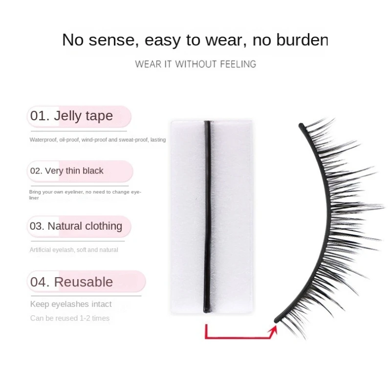 40Pcs/Box Reusable Self-Adhesive Glue-Free Eyelash Glue Strip No Glue Hypoallergenic False Eyelashes Extension Tape Makeup Tools