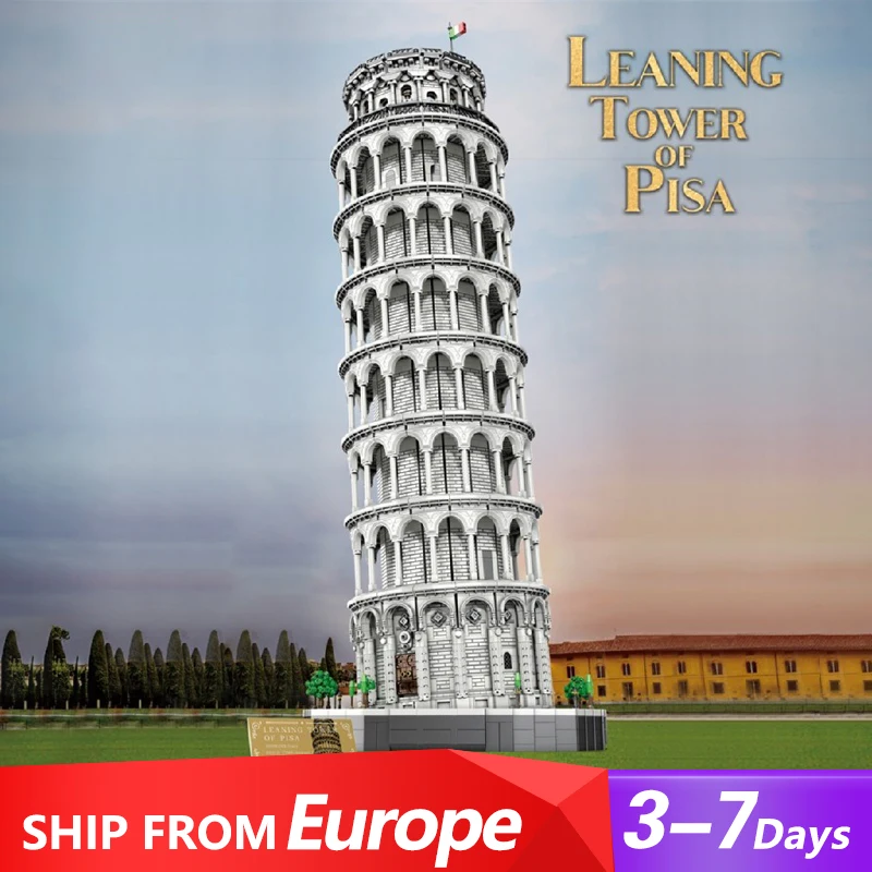 Klemmbausteine ﻿ 7652PCS Schiefer Turm von Pisa Mittelalterliches Bauset, Stadtarchitektur Modulares Baustein-Montagemodellbausatz, Geschenk für Erwachsene