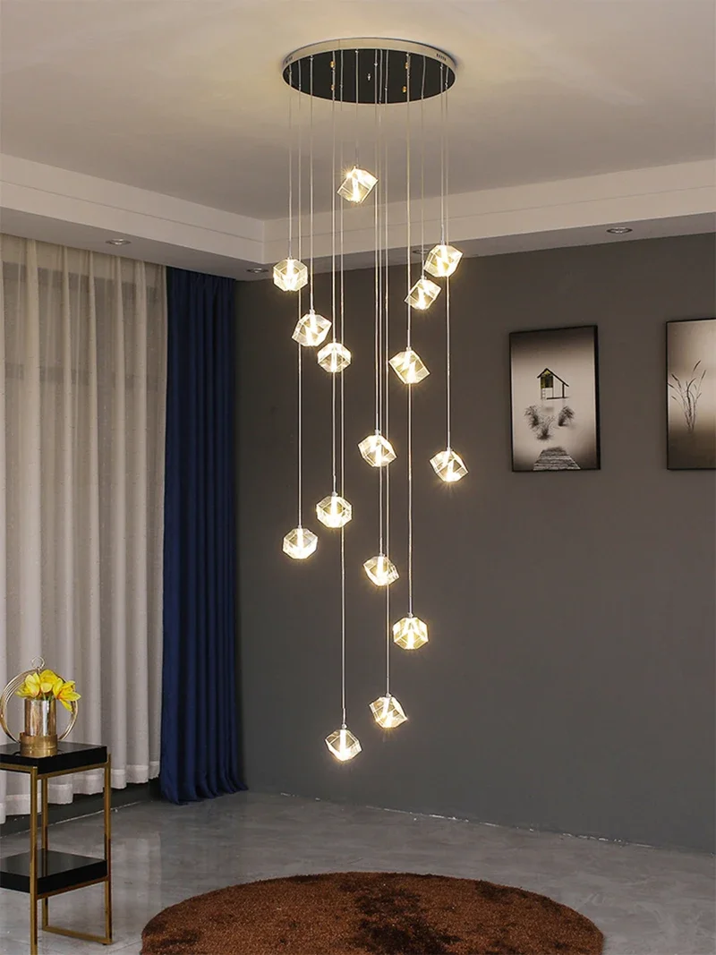 

Large Hall Modern Crystal Chandelier Spiral Staircase Pendant Lights Living Room LED Hanging Lamps Stairwell Chandelier Lighting