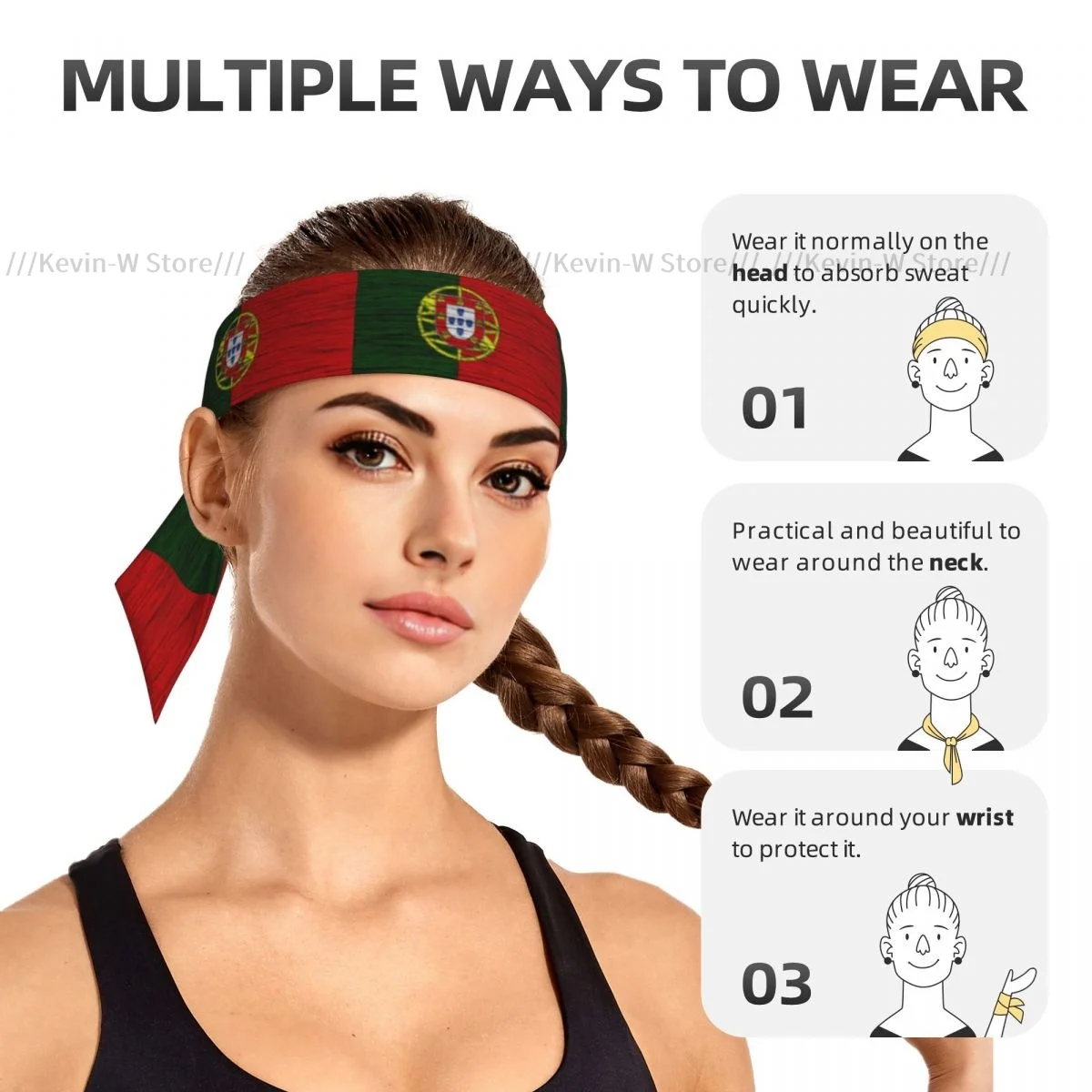 Sweatband bandanas ธงโปรตุเกสที่คาดผมเนื้อไม้ที่คาดผมผูกหัวกีฬาอุปกรณ์ที่คาดผมแบบผ้า