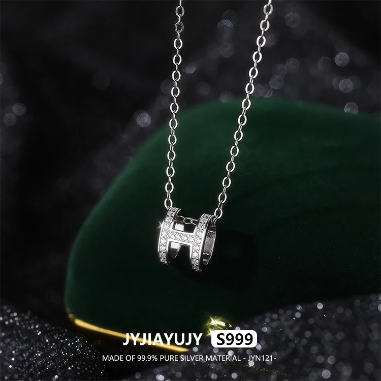 

JYJIAYUJY 100% Whole Original Pure Silver S999 45CM Necklace Chain H Letter Zircon Style Fashion Woman Jewelry Gift Daily JYN121