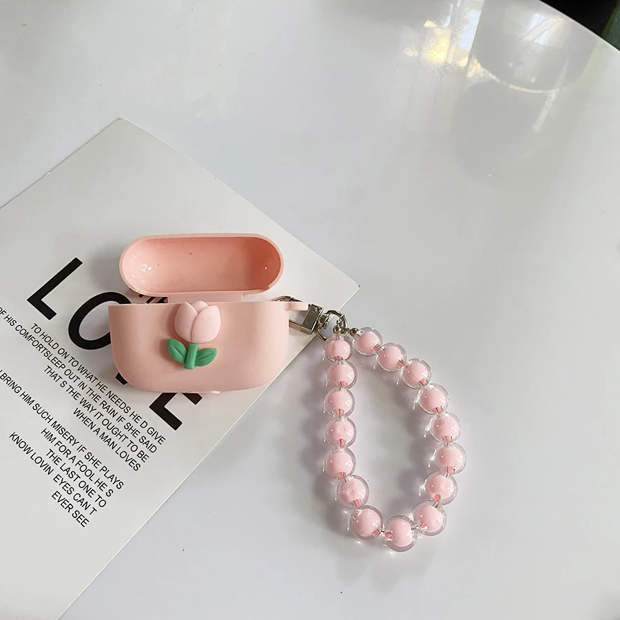 Cute Case for huawei FreeBuds Pro 2 3 4 4E 4i 5i Case tulips flower Earphone Silicone cover with Keychain Lanyard freebuds 5i