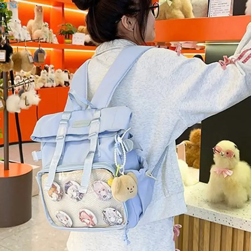 X7XC Large Capacity Backpack Transparent School Bag Daypack Shoulder Crossbody Bag Casual Backpack Notebook Bag Handbag