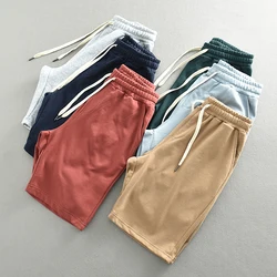 K981# Summer New American Retro Knitted Solid Color Shorts Men's Fashion Loose Elastic Drawstring Sport Casual 5-point Pants