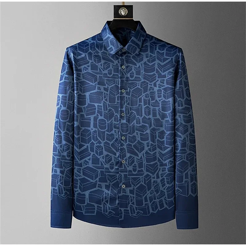 Luxury Printed Shirt 3D Men's Long-Sleeved Casual Shirt High Quality Fashionable Korean Style High-End  Men's Clothing