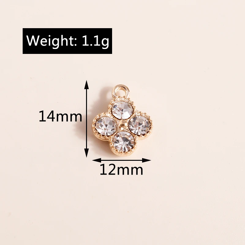 10pcs Fashion Crystal Clover Flowers Charms Pendants for Jewelry Making Gold Color Charms for Necklaces Earrings Accessories