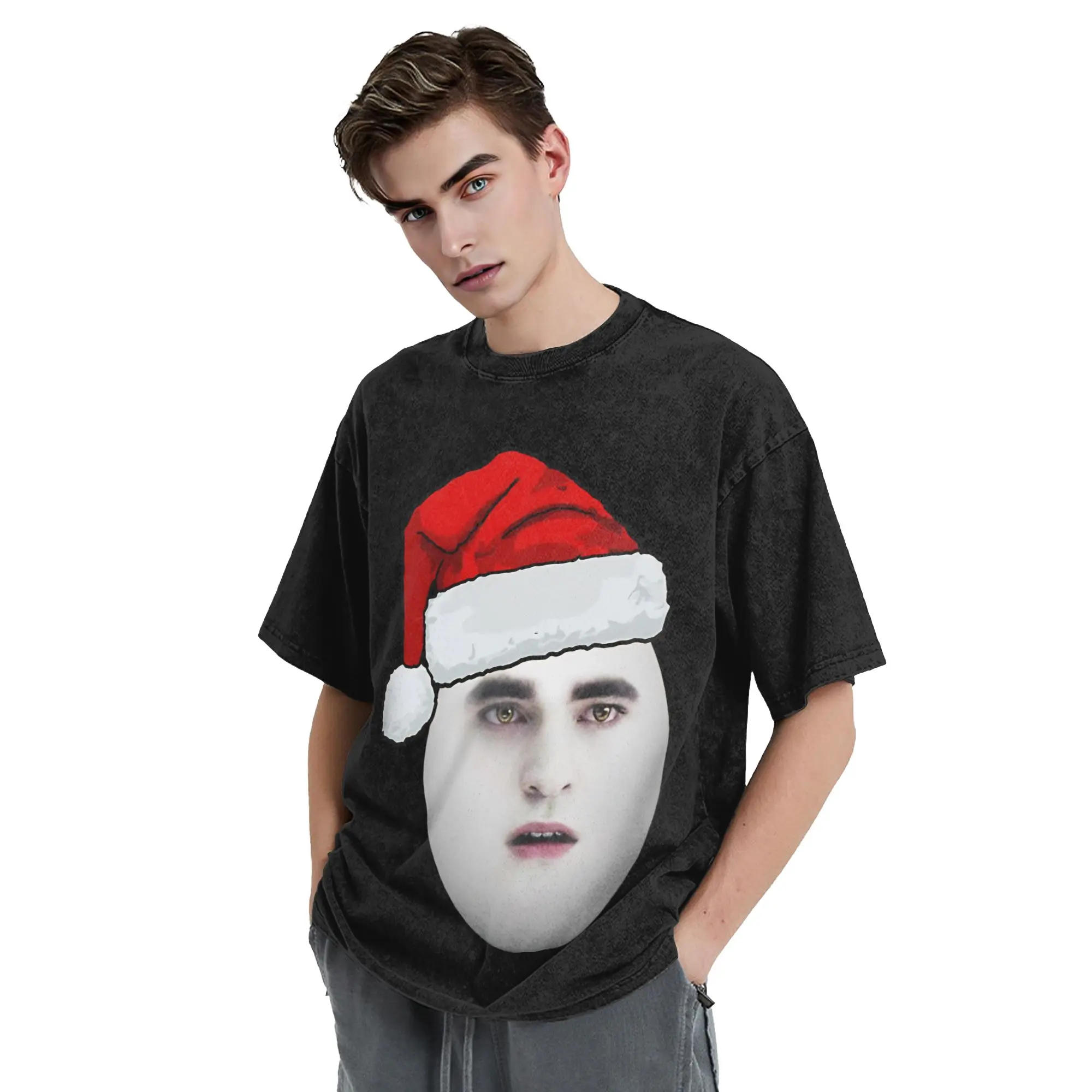 Washed T Shirts Christmas Eggward Funny Meme T-Shirt Twilight Edward Cullen Streetwear Graphic Printed Tops Tee Shirt Men Women
