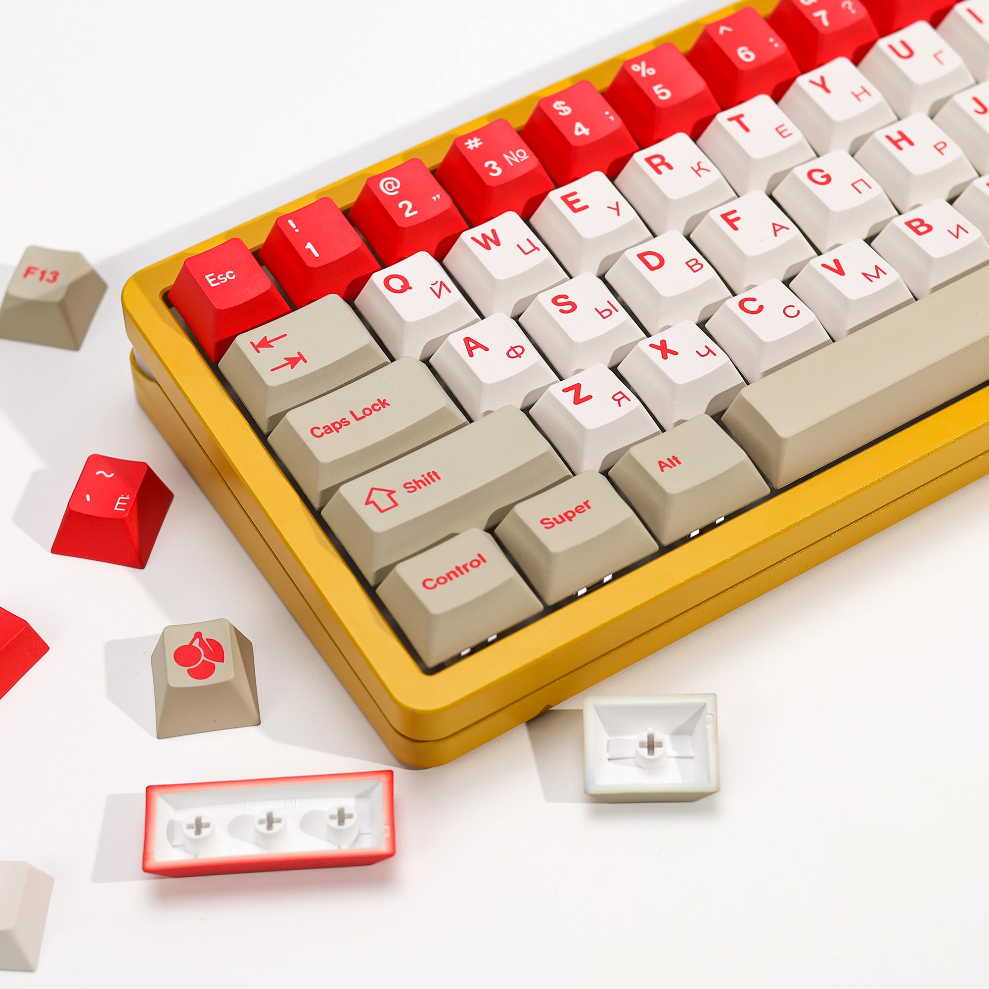 

KBDiy Russian GMK Red Alert Keycaps 143 Keys Set PBT Alice ISO Cherry Profile Gaming KeyCap for 60 Wooting Mechanical Keyboard
