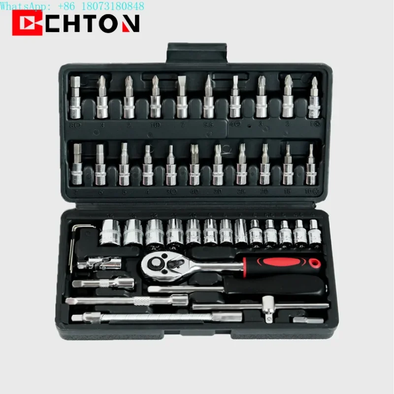 

46 Pcs 1/4 DR Car Repair Tool Box Spanner Chrome Vanadium Hand Tools And Ratchet Wrench Socket Set