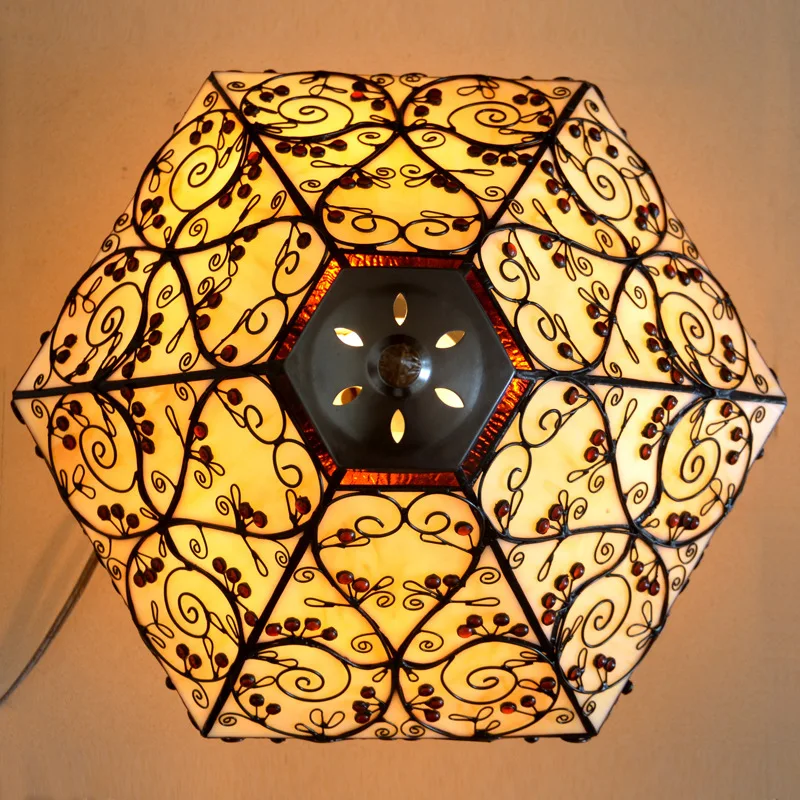 16 بوصة حبوب السنط الأوروبية والأمريكية الرجعية سداسية غرفة المعيشة غرفة نوم مصباح طاولة بجانب السرير