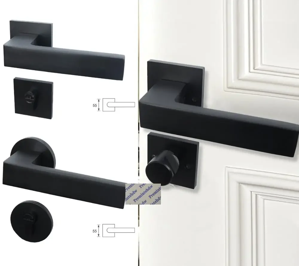 

Round Square Matt Black Mortise Bedroom Interior Door Rosette Lock Set Thumb Turn Magnetic Lock Body