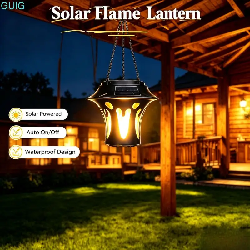 Solar Flame Lantern Outdoor Hanging Solar Light Flickering Flame Pendant Lamp Solar Landscape Light for Garden Patio Yard Campi