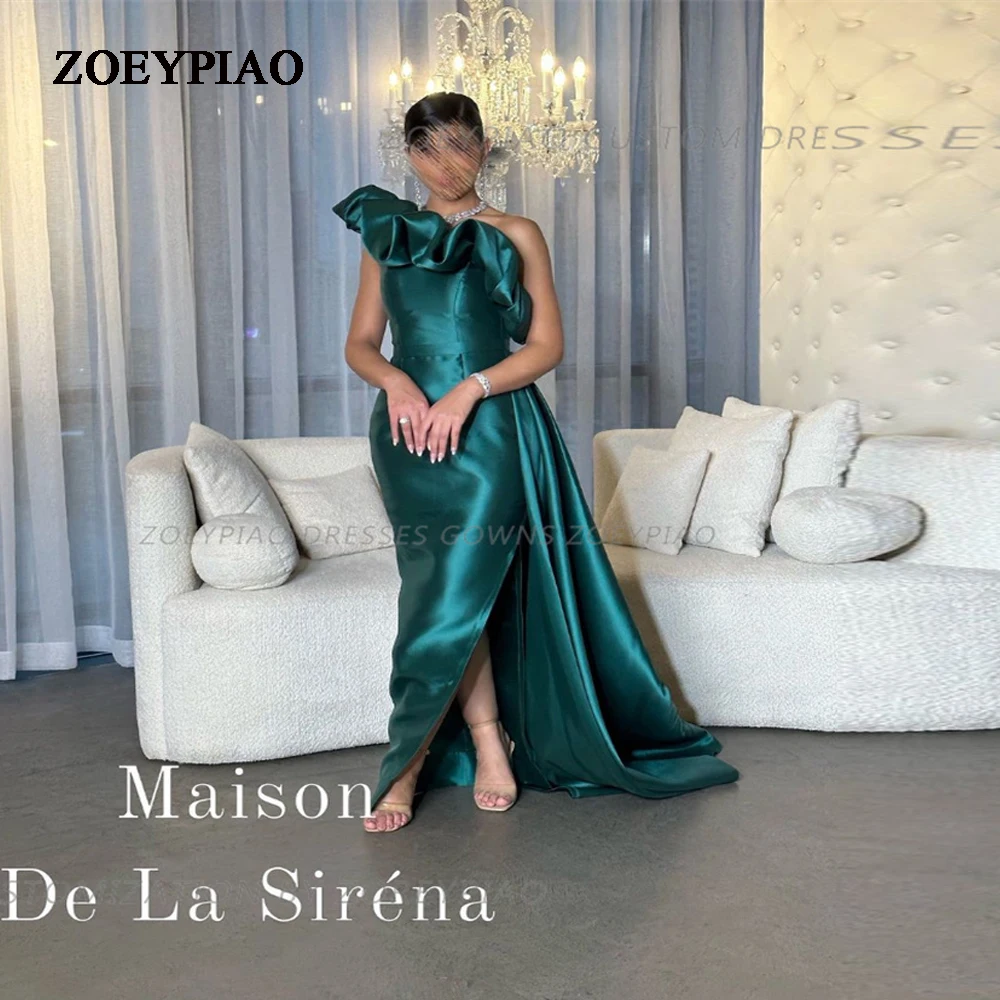 

Dark Green One Shoulder Evening Dress 2023 Satin Strapless Party Dress A-line Sleeveless Long Formal Night Occasion Prom Gown