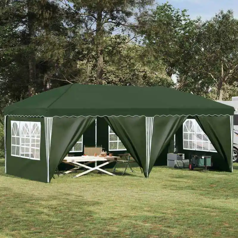 Gazebo de 575 x 288 x 245 cm. Estructura robusta, tela de poliéster duradera. Ideal para bodas, fiestas, campamentos y reuniones familiares.