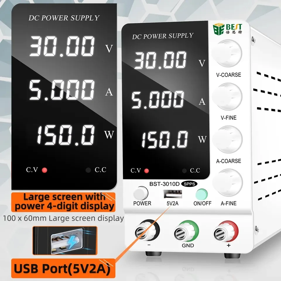 Imagem -03 - Usb Carregamento Rápido dc Regulado Fonte de Alimentação para Ferramentas de Reparo do Telefone Móvel Bst3010d 30v 5a