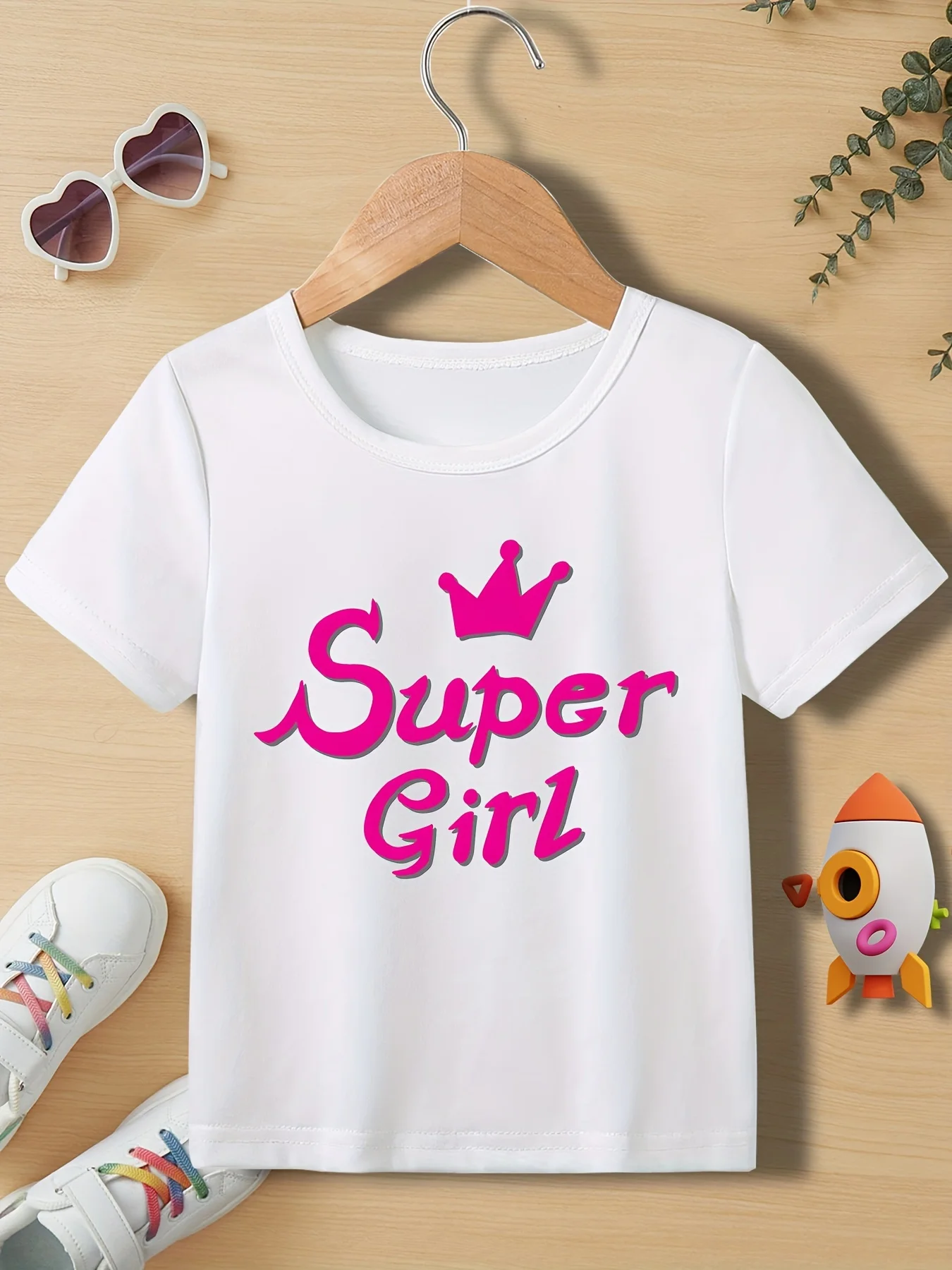 Super Girl Crown Letter Print Kids Tee Boys Girls Family Matching Short Sleeve Soft Breathable Parent Child Daily Comfort Tops