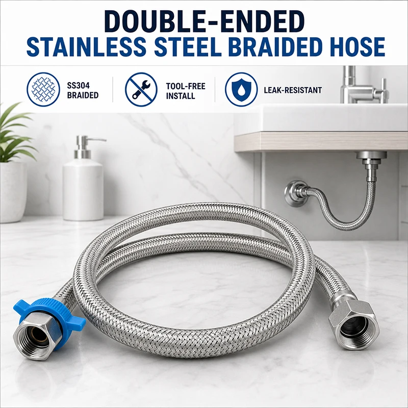 1/2 Inch 304 Stainless Steel Braided Flexible Hose Double-End Explosion-Proof Hot Cold Water Pipe for Faucet Toilet Water Heater