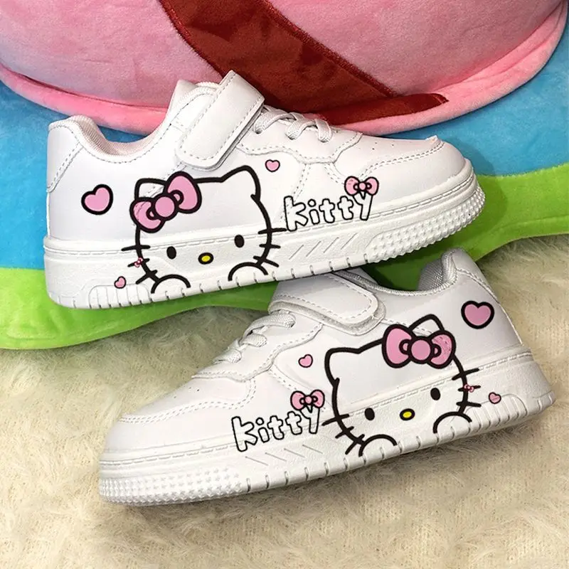 

Anime Hello Kitty Casual Shoes Girls Shoes Kids Sneakers Student Board Shoes Children White Pu Leather Shoes Sports Shoes Gift