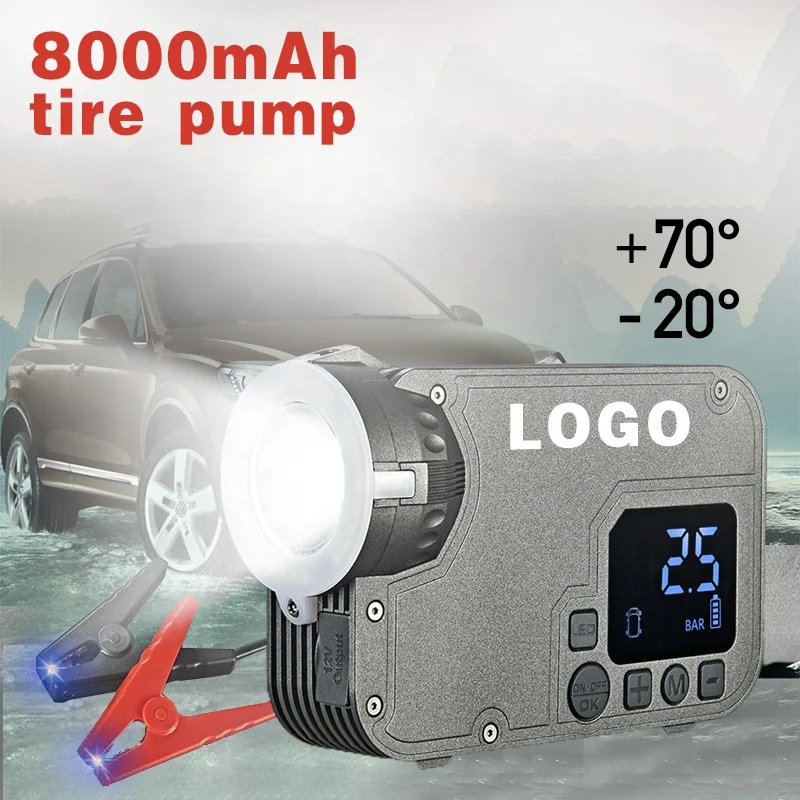 Mini Car Jump Starter Power Bank Tire Inflator Pump / Cordless Tire Inflator 12V 24V Battery Portable Car Air Pump Tire