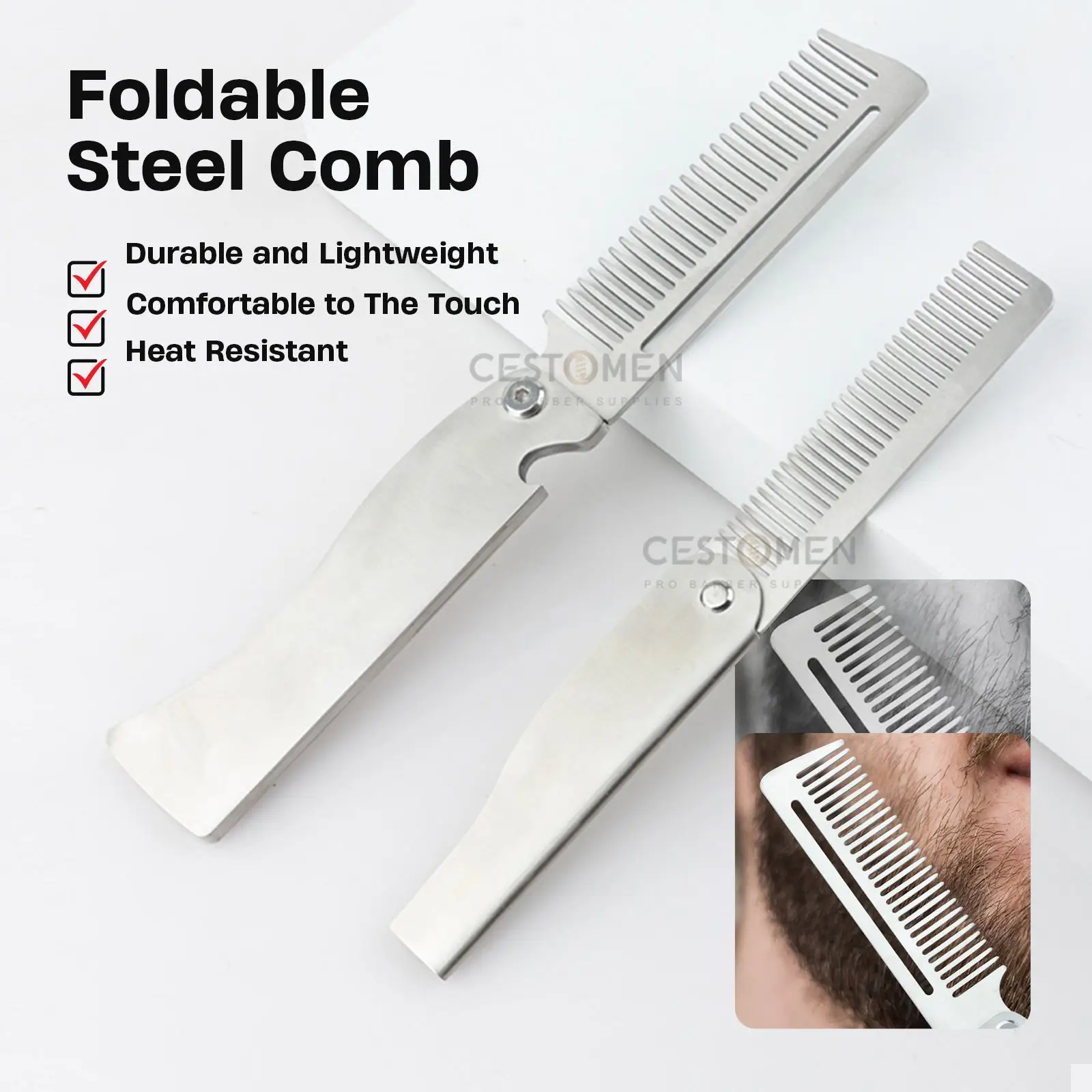 

NEW Stainless Steel Folding Cutting Comb Barber Clipper Combs Professional Men's Beard Combing Oil Head Comb Barber Accessories